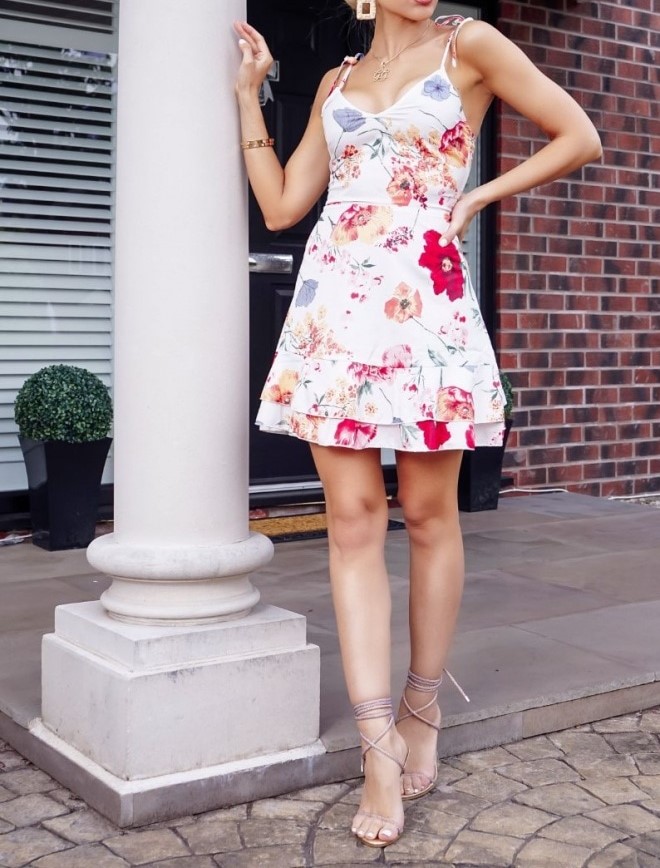 Floral Print Tiered Hem Strappy Mini Dress - Image 2